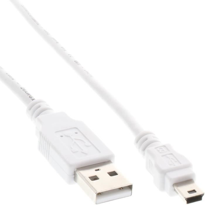 Câble USB 2.0 Mini InLine® USB A Mâle vers Mini-B Mâle (5pol.) blanc 05m