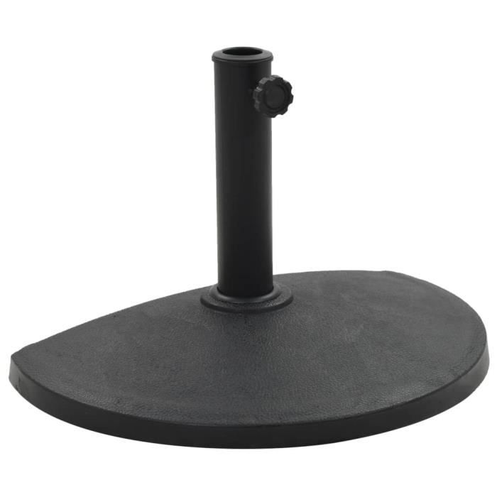 Base de parasol demi-rond en Polyrésine noir JAC - Poids 9 kg - Adaptateurs inclus pour parasols de 38 et 48 mm