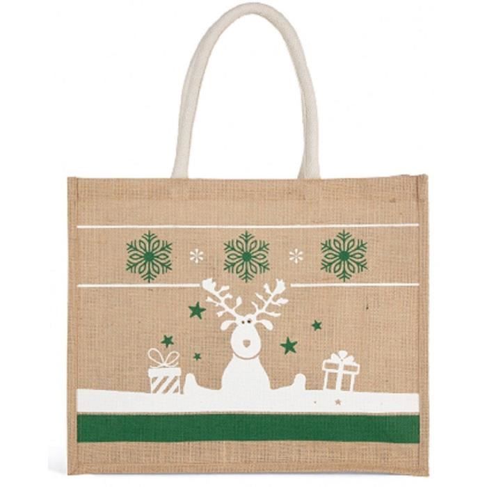 Sac en toile cabas - KIMOOD - KI0736 - Beige et blanc - 100% toile de jute - 22 litres