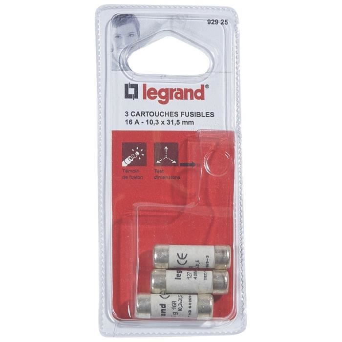 Vendu par 10 Intensit/é 16 A 250 V coupure 6000 A Cartouche domestique /à voyant Legrand