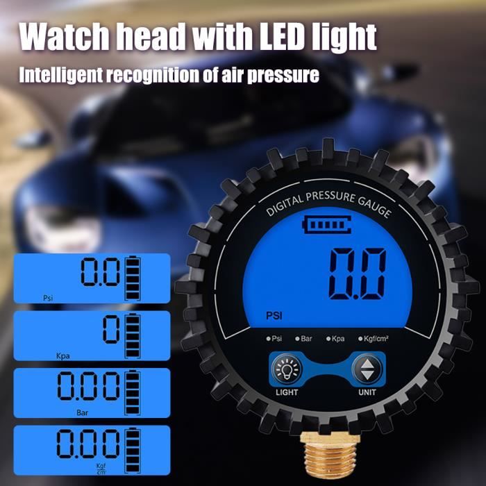 Manomètre Digital Pour Pneus Pinafresa 0-200 PSI - Précision 0.1 PSI, écran LCD Rétroéclairé, Filetage M11x1 - 13