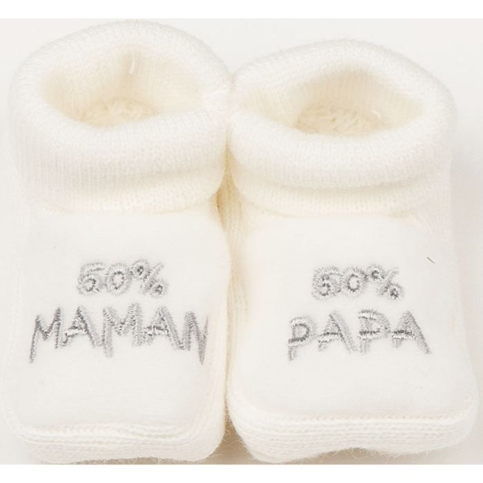 Chaussons b b brod s 50 maman 50 papa F DE LA PASSION Beige gris Taille unique 0 3 mois
