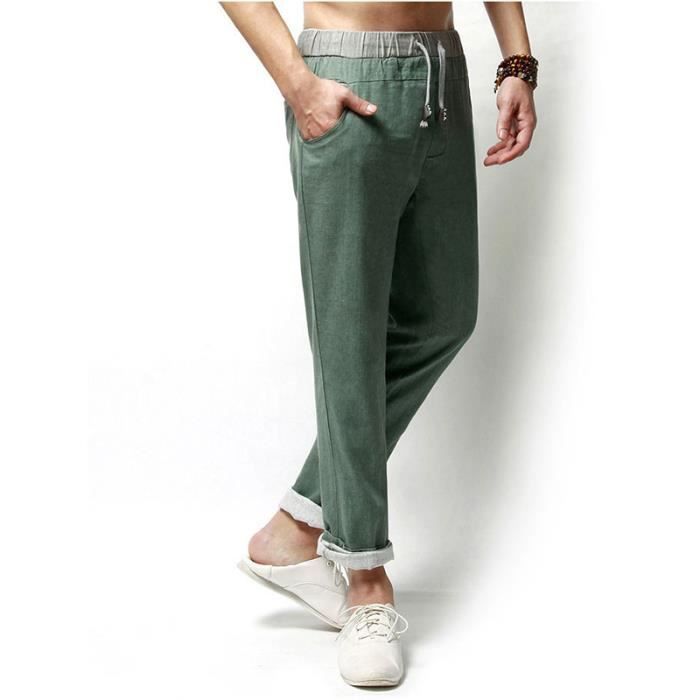 Pantalon lin homme hotsell décontractée