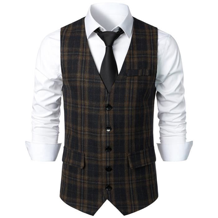 Gilet De Costume Homme Slim Col V Sans Manche Business Casual