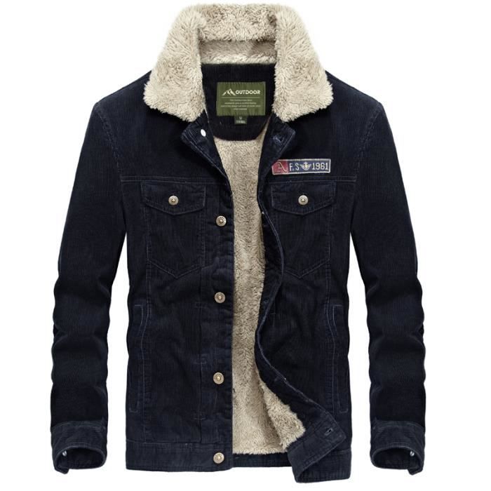 Veste homme de marque luxe Velours cotele Revers Multi poche Epaissir Les loisirs de Mode coton Haute qualite homme Bleu bleu