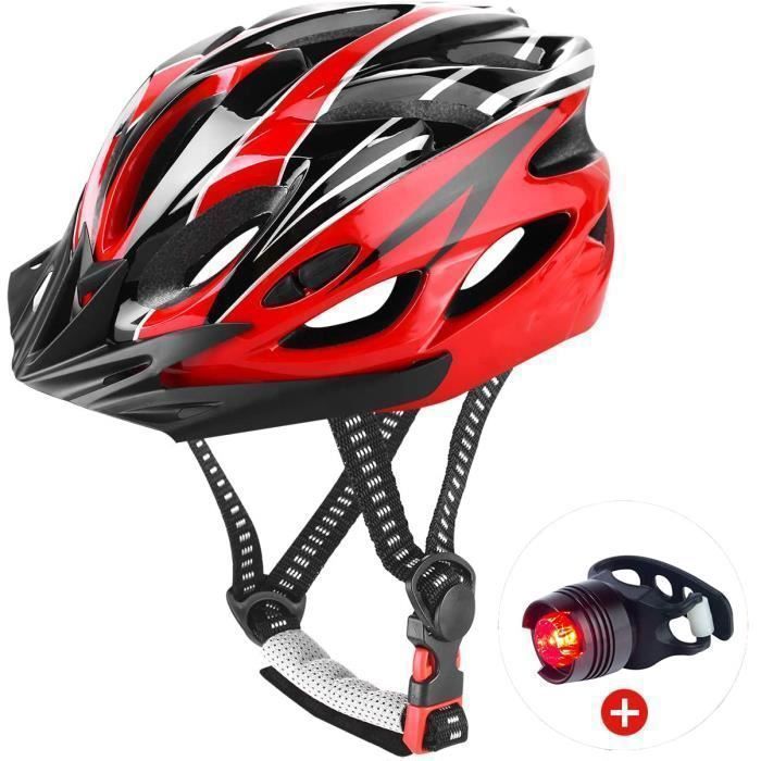 Casque de vélo adulte MAGICFOX - Léger, Réglable 57-62CM, avec Visière et Feux arrière - Rouge