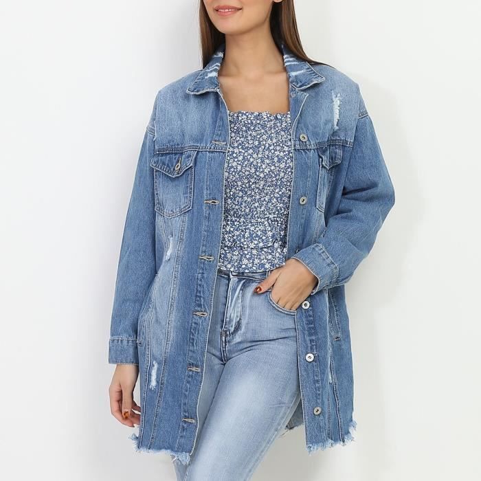 Veste en sales jean longue destroy
