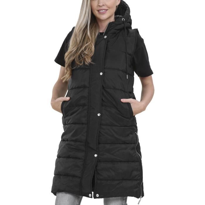 Gilet matelassé long à capuche oversize pour femme A2Z noir