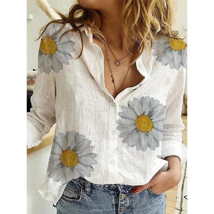 Chemise,Femmes Casual Manches Longues Coton Lin Lâche Chemise Élégante