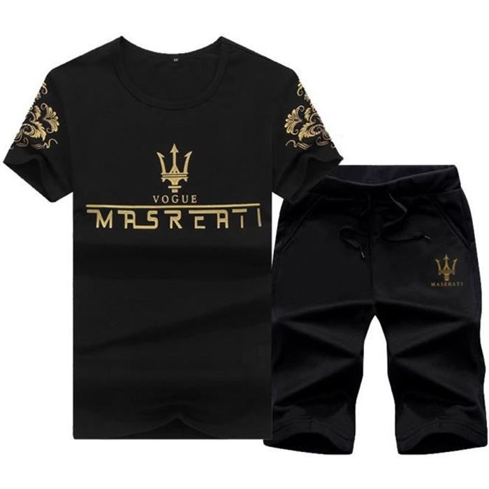 (T-shirt+shorts)Survêtement Homme Ensemble de Marque Luxe Tee shirt Sports Jogging Grande Vêtements Masculin XH347 noir