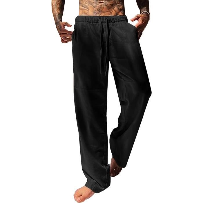 Pantalon Homme Lin Et Coton Décontracté Pantalon Toile Été Pantalon Yoga  Homme Léger Taille Elastique noir Noir - Cdiscount Prêt-à-Porter
