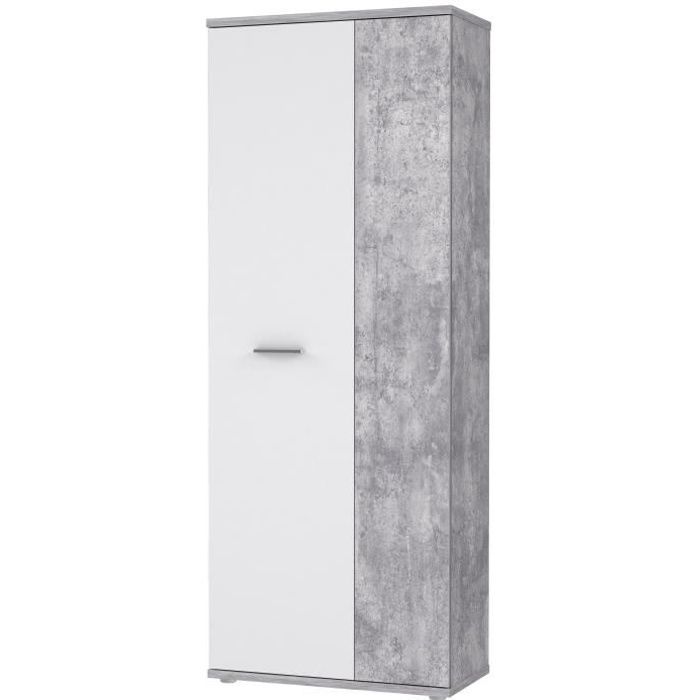 Armoire à chaussures MISCA - Style contemporain effet béton et blanc mat - L 69 cm
