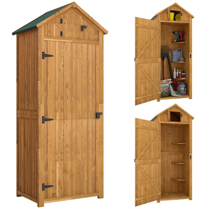 Armoire de jardin - Outsunny - abri outils 3 étagères 2 portes toit bitumé stockage extérieur - bois - 77x54x179cm - jaune
