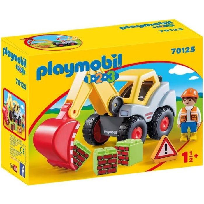 Pelleteuse PLAYMOBIL 1.2.3 - Modèle: Pelleteuse - Couleur: Jaune - Pour Enfant de 18 mois et plus