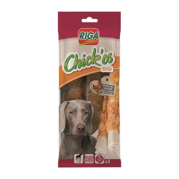 Comparer les prix de Friandise pour Chien - RIGA - Chick'Os Big Sachet 160G - Lot de 3 - Pour Chiens Adultes - Taille Moyenne
