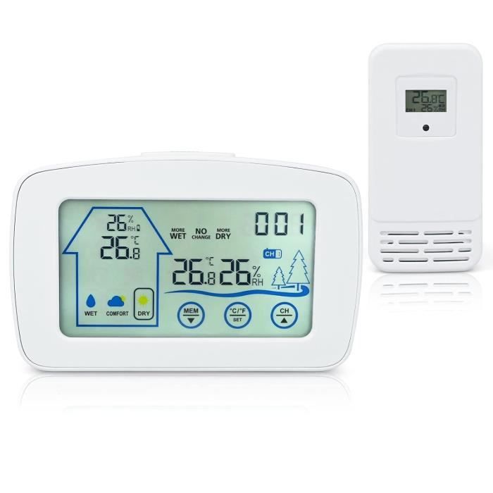 Station Météo TELEHILL Réveil Bois - Sans Fil, Thermomètre, Hygromètre, Baromètre