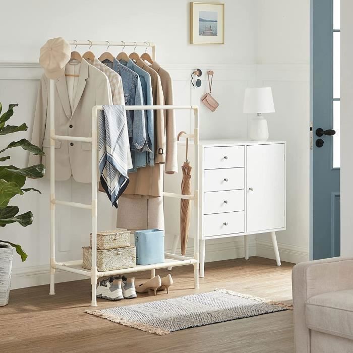 Portant à vêtements double barre SONGMICS en métal avec étagère de rangement - Blanc