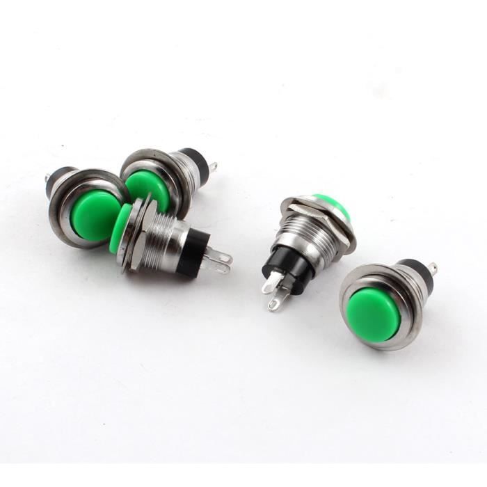 Bouton Poussoir 16mm 3a Spst 5 X Noir Momentané Off-
