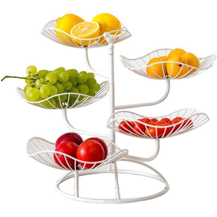 Corbeille Fruits 2 étages Métal Noir Corbeille Fruits 2 étages Avec Porte- bananes - Design Moderne Noir - Rangement Cuisine Pratique Design Métallique Modulable