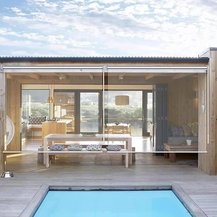 Store Enrouleur PVC Transparent Imperméable - Pour Fenêtre, Gazebo, Pergola - Anti-pluie, Coupe-vent - Sur Mesure