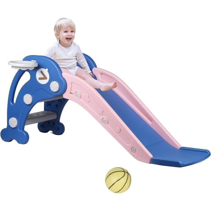 Toboggan Pour Enfant Dès 1 An Avec Balançoire Et Panier Basket - Intérieur Extérieur Bleu