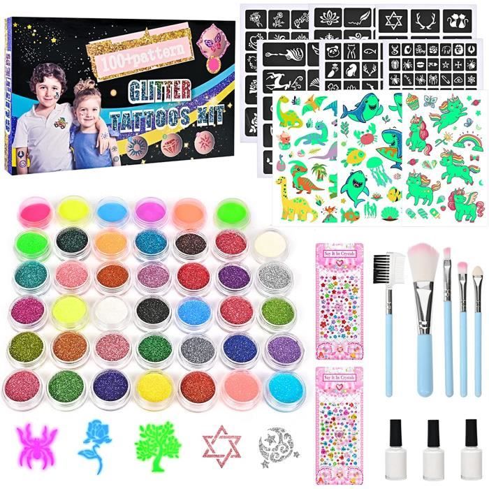 Kit Tatouage Paillette Enfant, 41 Couleurs Tatouage Ephemere Enfant