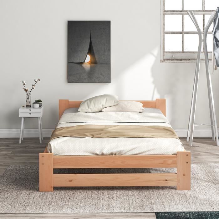 lit futon en bois massif sweiko - 200x140 cm - marron - 2 places - contemporain - design