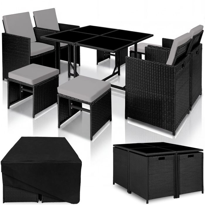 Set Balcon Table Verre 70x40 Cm + 2 Chaises Pliantes – Noir, Acier, Textilène, Petit Espace Terrasse Jardin - 5