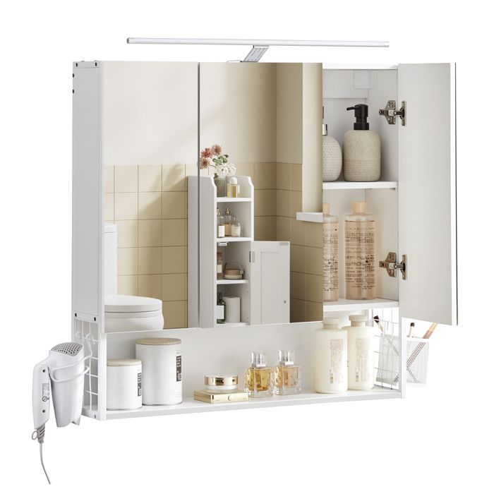 Meuble haut de salle de bain - VASAGLE - Placard 3 Portes - Blanc - Moderne Chic