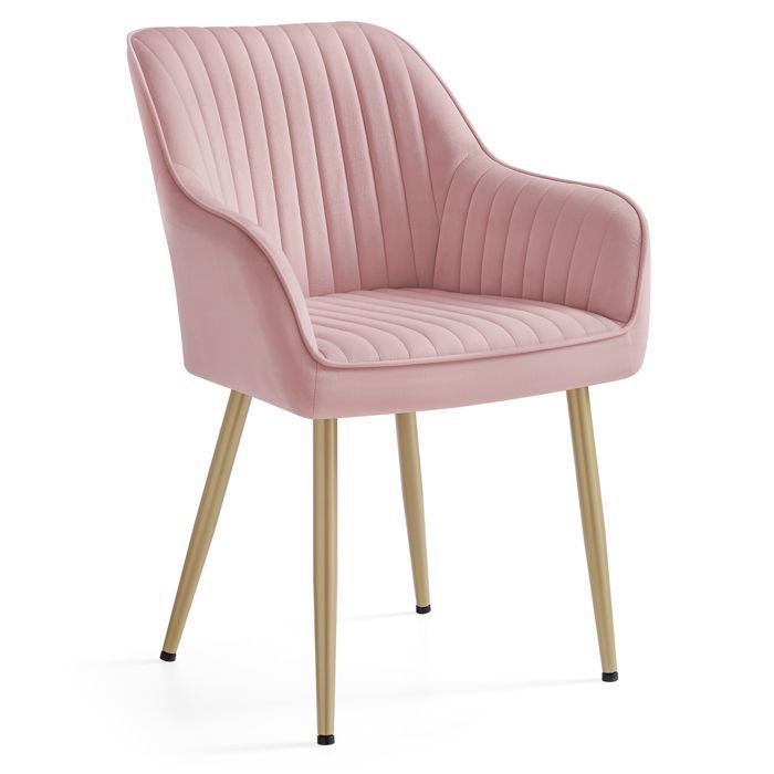 Chaise Salle à Manger Chaise de Cuisine Fauteuil en Velours Rembourrée avec Accoudoirs Rose Bonbon et Doré Clair
