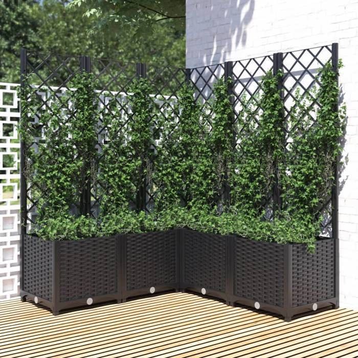 vidaXL Jardinière avec treillis Noir 120x120x136 cm PP 318277