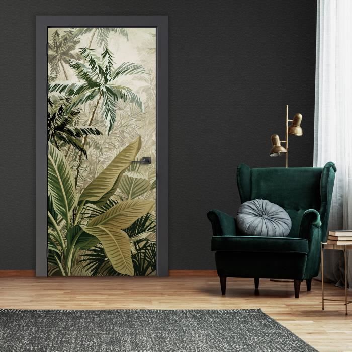Papier Peint Adhésif Pour Porte - Motif Jungle Et Chemin Forestier - 70 X 200 Cm - Décoration Moderne Facile à Poser