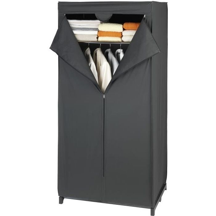 armoire tissu - wenko - deep black - penderie avec étagère - 160x110x50 cm