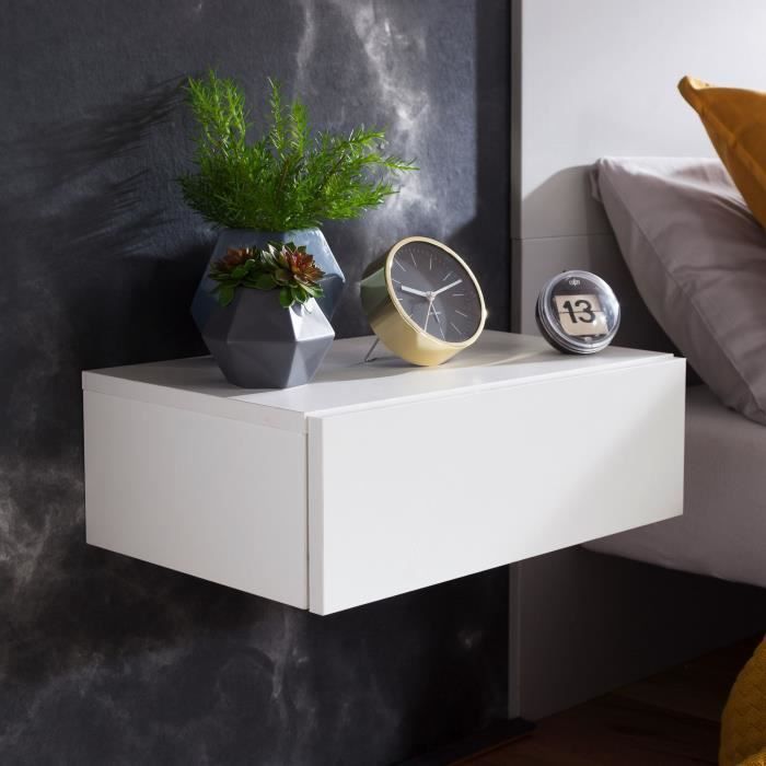 table de chevet murale wohnling dream blanche en bois avec tiroir - wohnling