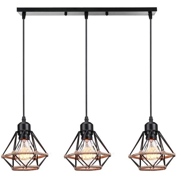 UNI Suspension Lustre 3 Lampes Suspendue Vintage Industrielle Luminaire pour Chambre Salon Salle à Manger Noir