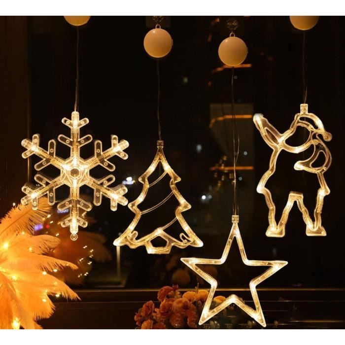 Lumière de fenêtre, décoration de Noël lumière suspendue avec ventouse LED  blanc chaud fonctionnement sur batterie lumières de Noël - Cdiscount Maison