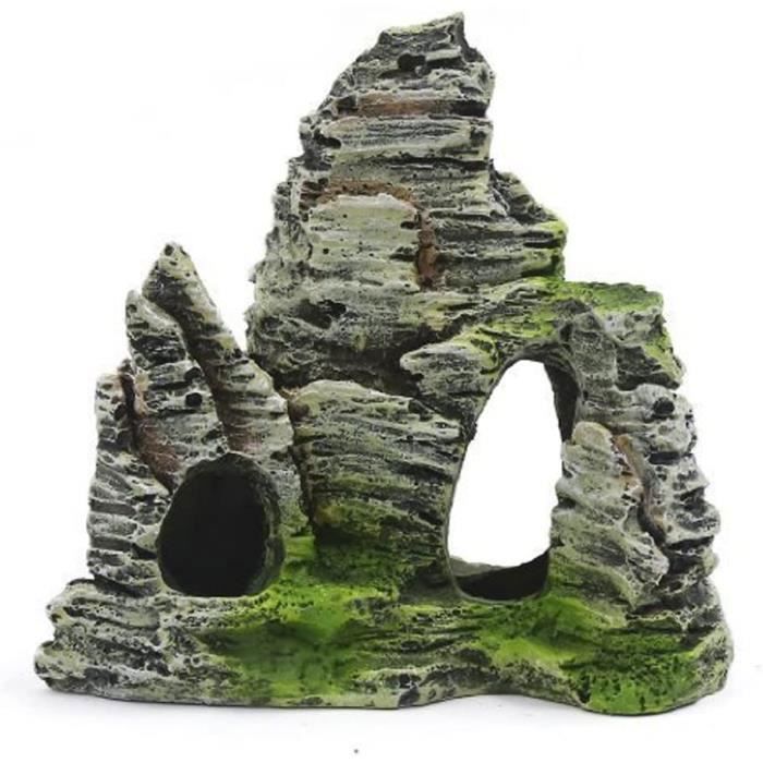 Meilleurs prix pour Décoration - Mountain View - Aquarium Rockery Hiding Cave Tree - Gris - Résine - 11 x 10.5 x 5.5 cm