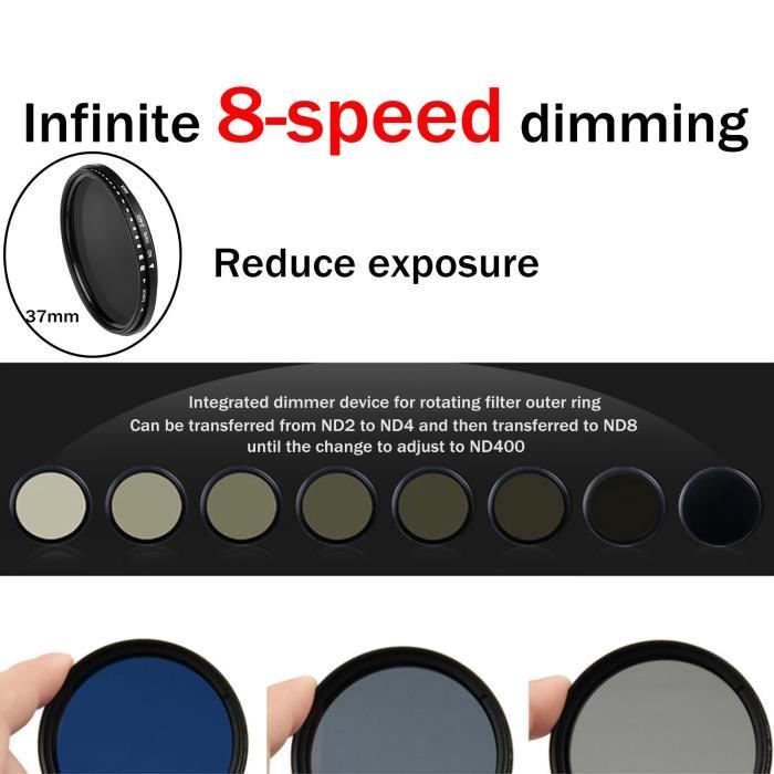 STARBLITZ Filtre Densité Neutre Variable ND2-ND400 – 62mm – Pour Poses Longues Et Vidéo – Créativité Photo