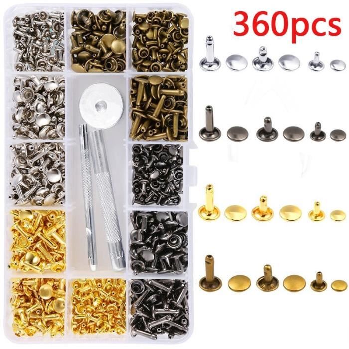 RIVET,360pcsRivets pour cuir, lot de 480, 4 couleurs et 3 tailles