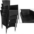 Deuba | Salon de Jardin • ensemble 4+1 | Noir, 4 chaises + table | housses amovibles et lavables • avec coussins couleur crème-1