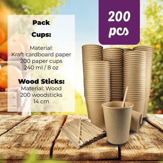 Lot de 200 gobelets jetables en carton 240 ml pour café, thé, boissons  chaudes et froides[138] - Cdiscount Maison