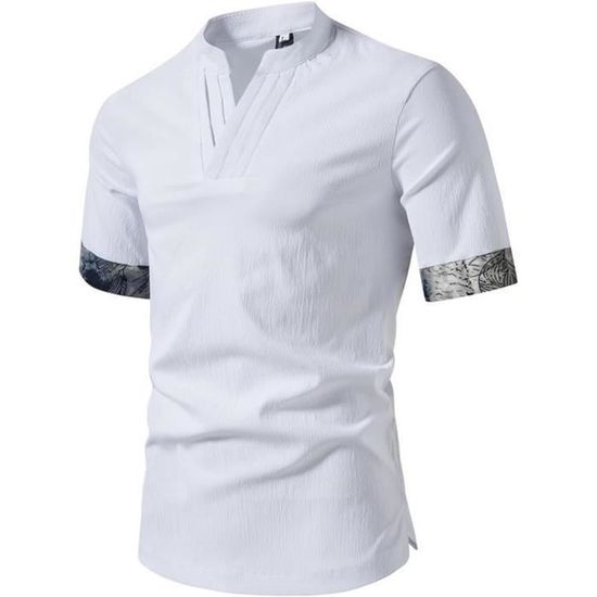 T shirt homme d contract grand polyester col V manches simples t