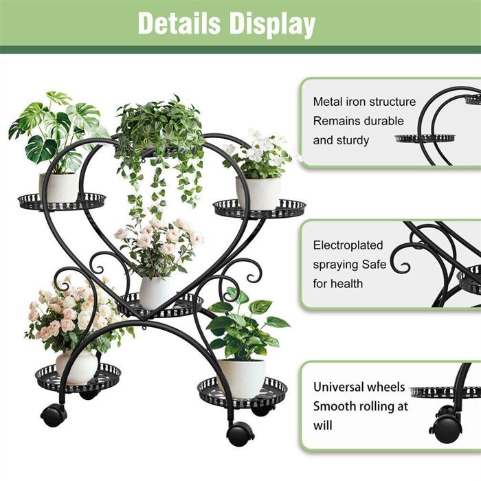 Support Métal Pour Pots De Fleurs - 2 étages 50x25x25 Cm - Design élégant Intérieur/extérieur - Idéal Salon, Balcon, Jardin - 11
