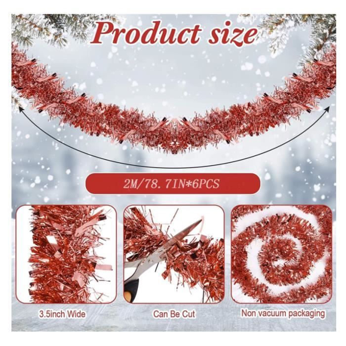 Lot De 6 Guirlandes Scintillantes Avec Étoiles Pour Noël - 12m Total (2m Par Guirlande) - Rouge - Pour Sapin, Murs, Fenêtres, Fêtes - 10