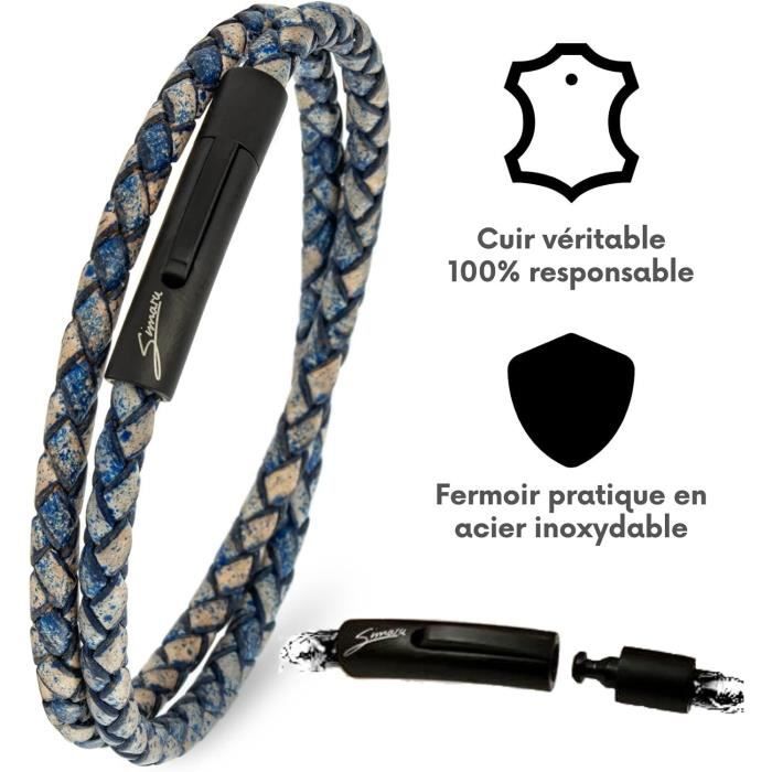 Bracelet Multicouche En Cuir Véritable Tressé Vert - Pour Femme, Longueur Réglable