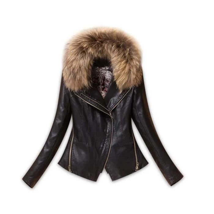 Manteau Sandro Noir En Laine Et Cuir D'agneau - Col En Fourrure De Raton Laveur, Taille 38