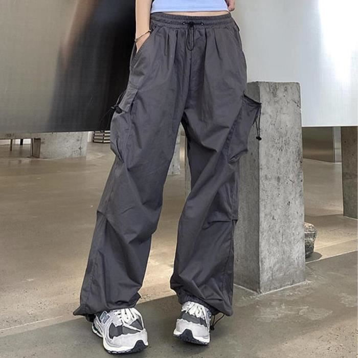 Pantalon Cargo Baggy pour Femme Gris Streetwear Hip Hop Joggers Pantalon de survetement Cordon decontracte Gris Cdiscount Pret a Porter