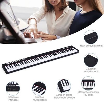 DREAMADE Piano Numérique 88 Touches, Clavier Electronique Portable avec Bluetooth, 128 Rythmes, 128 Sons pour Enfants, Débutants - Instruments de musique