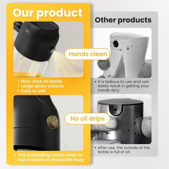 Eupneicu Spray Huile Cuisine 200ml - Pulvérisateur Huile Précis Pour Friteuse Air, Salade, Barbecue