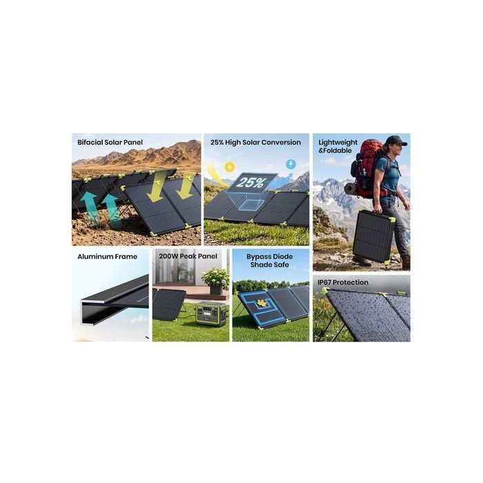 Panneau Solaire Portable 200W FOSSIBOT - Pliable, étanche IP67, Rendement 23,4% - Parfait Pour Camping Et Stations D'alimentation - 6
